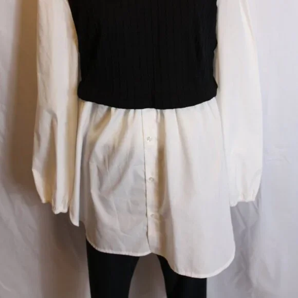 Papaya Brand Peter Pan Collar Black Knit Vest Layered Top Women's Large - Picture 2 of 8